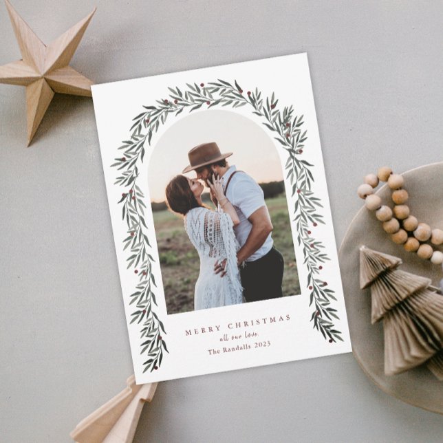 Cartes Pour Fêtes Annuelles Arc de verdure Script moderne Photo Noël (Créateur téléchargé)