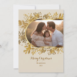 Cartes Pour Fêtes Annuelles Arc d'or vert moderne Script photo Noël