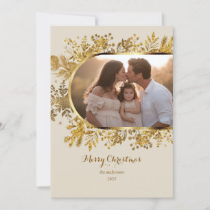 Cartes Pour Fêtes Annuelles Arc d'or vert moderne Script photo Noël