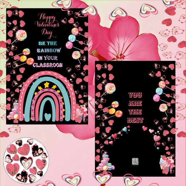 Cartes Pour Fêtes Annuelles Arc En Ciel Candy Coeurs Valentines Enfants (Rainbow In Classroom Candy Hearts Valentines Kids Holiday Card)