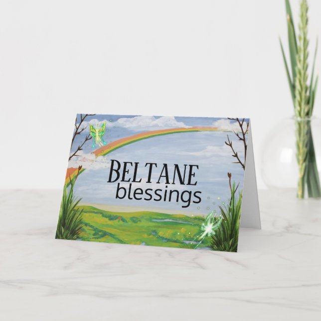 Cartes Pour Fêtes Annuelles Arc-en-ciel et fées Beltane Bénédiction (Devant)