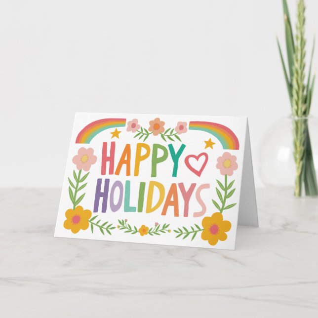 Cartes Pour Fêtes Annuelles Arc-en-ciel mignon teint à la main (Devant)