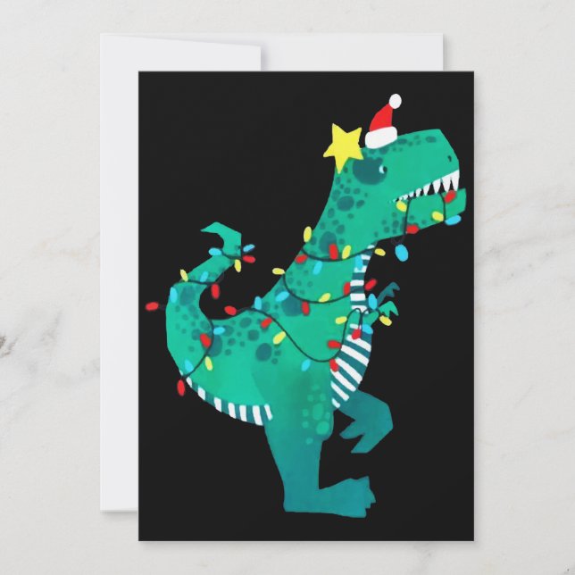 Cartes Pour Fêtes Annuelles Arc-en-ciel vert Dinosaure Rugit Noël Hiver (Devant)
