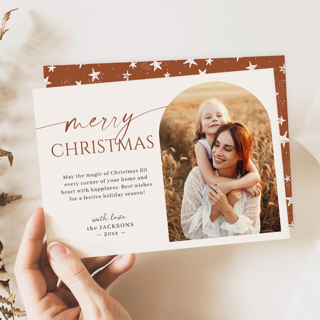 Cartes Pour Fêtes Annuelles Arc en terre cuite moderne Photo Joyeux Noël (Créateur téléchargé)