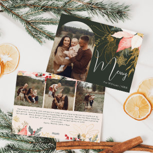 Cartes Pour Fêtes Annuelles Arc Floral d'hiver Merry Four Photo Holiday Card