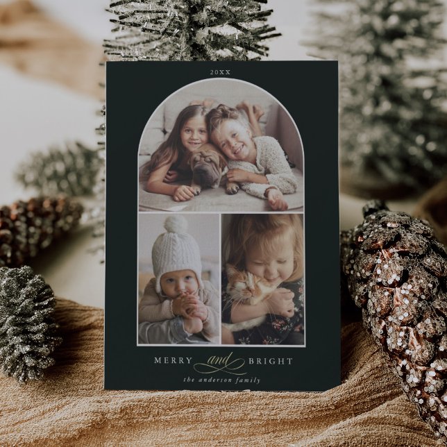 Cartes Pour Fêtes Annuelles Arc moderne 3 photo Joyeux et vert clair (Créateur téléchargé)