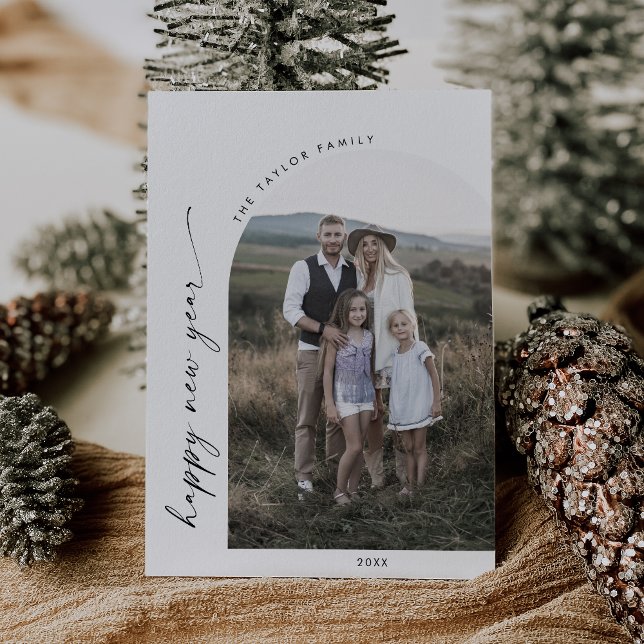 Cartes Pour Fêtes Annuelles Arc moderne Boho Heureux photo du Nouvel An (Créateur téléchargé)