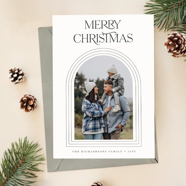 Cartes Pour Fêtes Annuelles Arc moderne Boho Joyeux Noël Photo de famille (Créateur téléchargé)