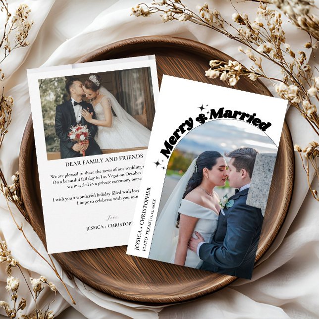 Cartes Pour Fêtes Annuelles Arc moderne Merry & Marié Elopement de Noël (Créateur téléchargé)