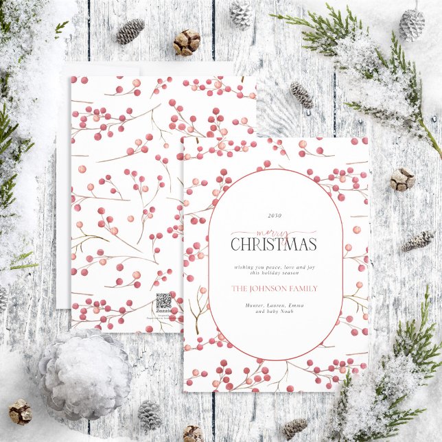 Cartes Pour Fêtes Annuelles Arc moderne naturel rouge Berry Joyeux Noël Holi (Créateur téléchargé)
