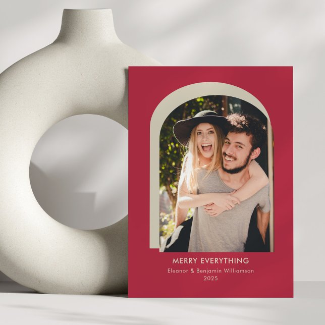 Cartes Pour Fêtes Annuelles Arc moderne Photo Simple Rouge Merry Tout (Créateur téléchargé)