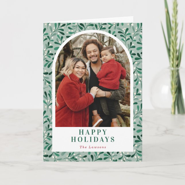 Cartes Pour Fêtes Annuelles Arc Motif moderne Mistletoe photo pliée (Devant)