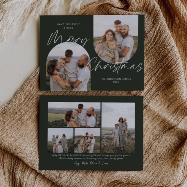 Cartes Pour Fêtes Annuelles Arc Vert Photos Moderne Élégant Script Noël (Créateur téléchargé)