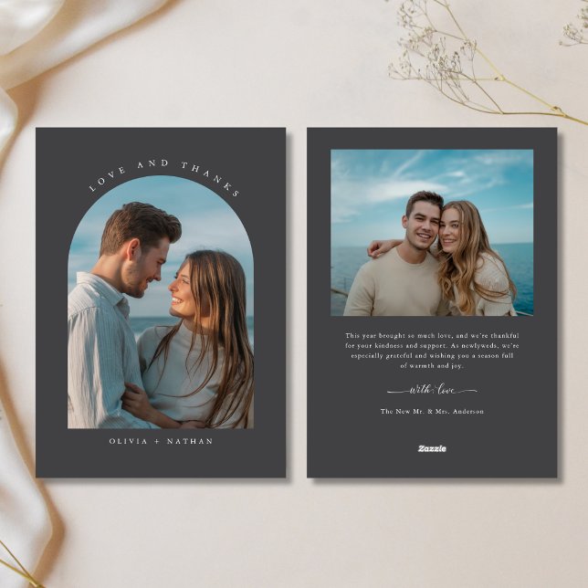 Cartes Pour Fêtes Annuelles Arch moderne amour et merci photo nouvellement mar (Créateur téléchargé)