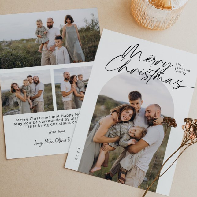 Cartes Pour Fêtes Annuelles Arch Photo minimal moderne élégant Script Noël (Créateur téléchargé)