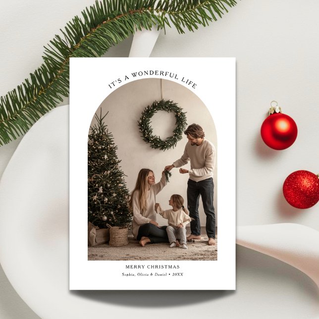 Cartes Pour Fêtes Annuelles Arch Photo Simple C'est une vie merveilleuse Noël (Créateur téléchargé)