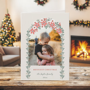 Cartes Pour Fêtes Annuelles Arche de Fleurs de Noël au Sage et Pêche Photo