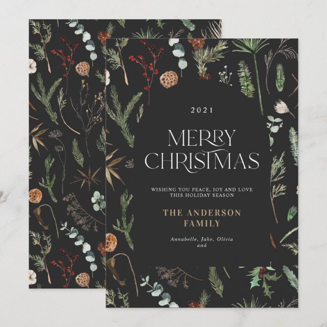 Cartes Pour Fêtes Annuelles Arche de Noël élégante aquarelle botanique florale (Devant / Derrière)