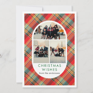 Cartes Pour Fêtes Annuelles Arche de Noël en tartan à carreaux rouges 3 Photos