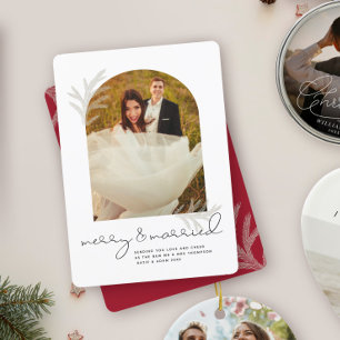 Cartes Pour Fêtes Annuelles Arche élégante   Merry & Married Modern Spruce