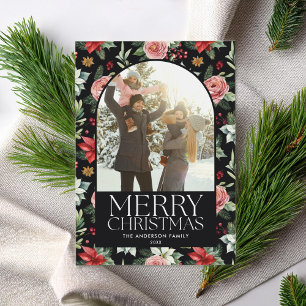 Cartes Pour Fêtes Annuelles Arche florale foncée Cadre photo Joyeux Noël