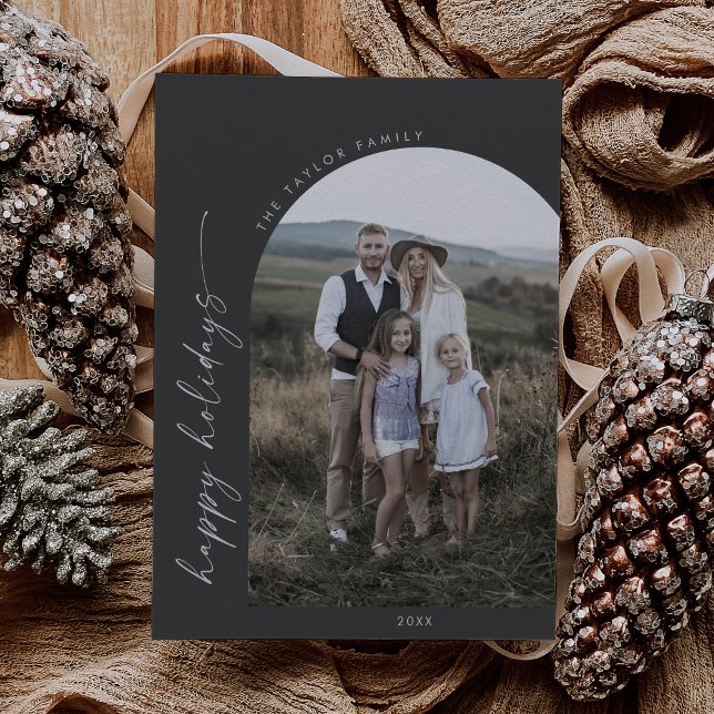 Cartes Pour Fêtes Annuelles Arche moderne Boho | Gray Happy Holidays Photo (Créateur téléchargé)