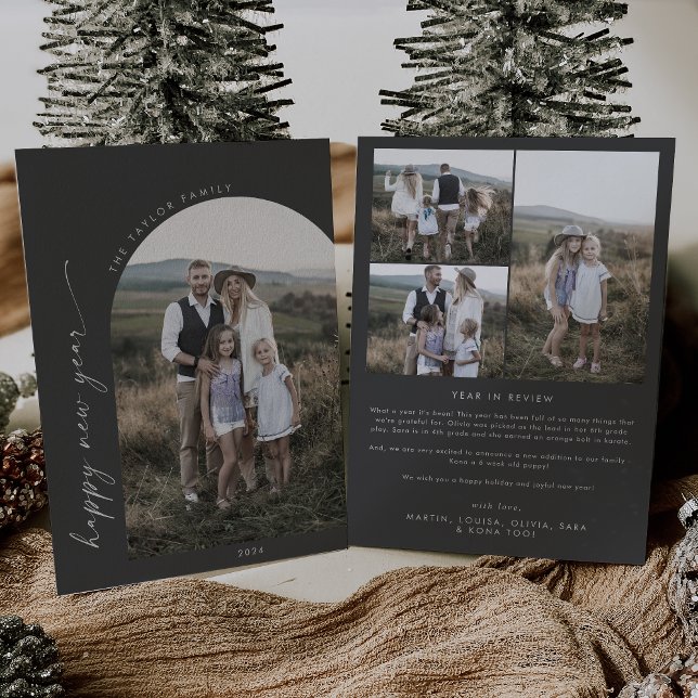Cartes Pour Fêtes Annuelles Arche moderne Boho | Gray Happy New Year Photo (Créateur téléchargé)