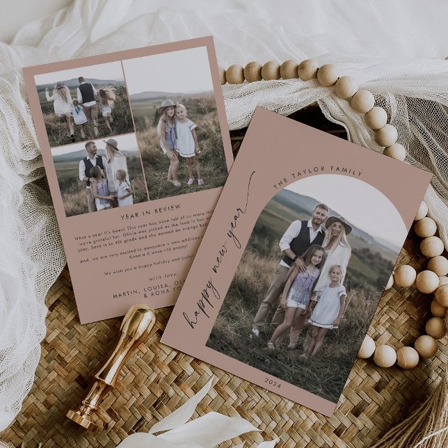 Cartes Pour Fêtes Annuelles Arche moderne Boho | Saumon Bonne année photo (Créateur téléchargé)