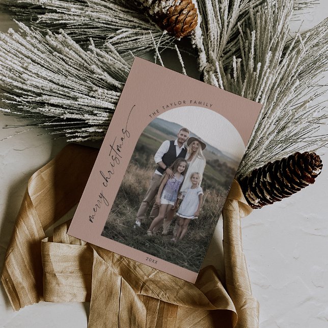 Cartes Pour Fêtes Annuelles Arche moderne Boho | Saumon Joyeux Noël photo (Créateur téléchargé)