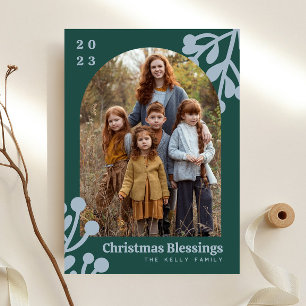 Cartes Pour Fêtes Annuelles Arche photo de Noël Holly Berries Emerald