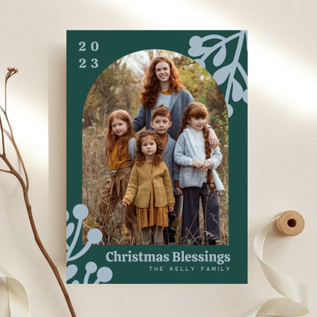 Cartes Pour Fêtes Annuelles Arche photo de Noël Holly Berries Emerald (Créateur téléchargé)