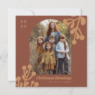 Cartes Pour Fêtes Annuelles Arche photo de Noël Holly Berries Terracotta