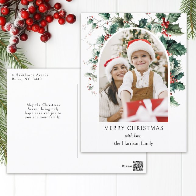Cartes Pour Fêtes Annuelles Arche photo de Noël moderne avec Holly (Créateur téléchargé)