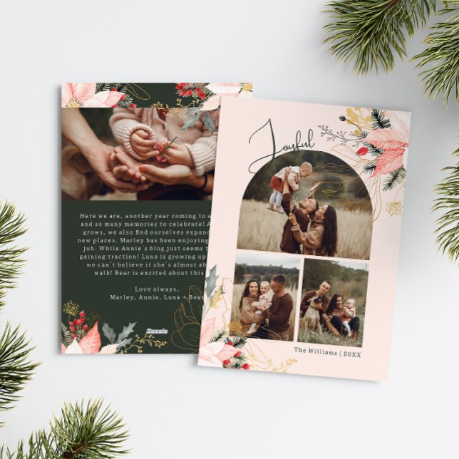 Cartes Pour Fêtes Annuelles Arche rose Floral Joyeux Quatre Photo Noël (Créateur téléchargé)
