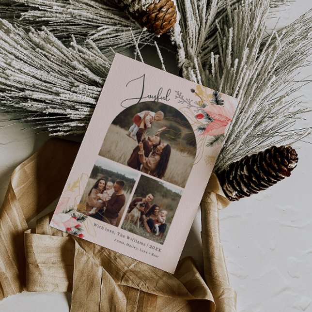 Cartes Pour Fêtes Annuelles Arche rose Floral Joyeux Trois Photo Noël (Créateur téléchargé)