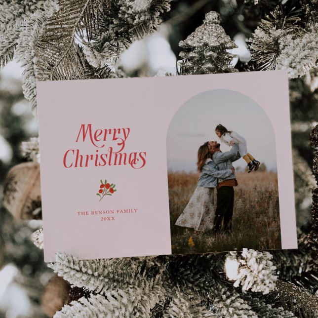 Cartes Pour Fêtes Annuelles Arche rose minimaliste Joyeux Noël Photo (Créateur téléchargé)