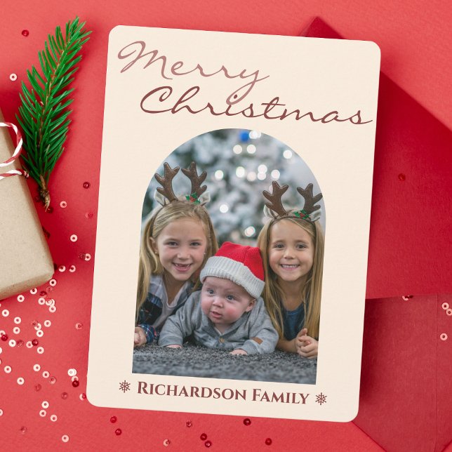 Cartes Pour Fêtes Annuelles Arche rose moderne Noël (Heartfelt moments, beautifully framed in this pink holiday card.)