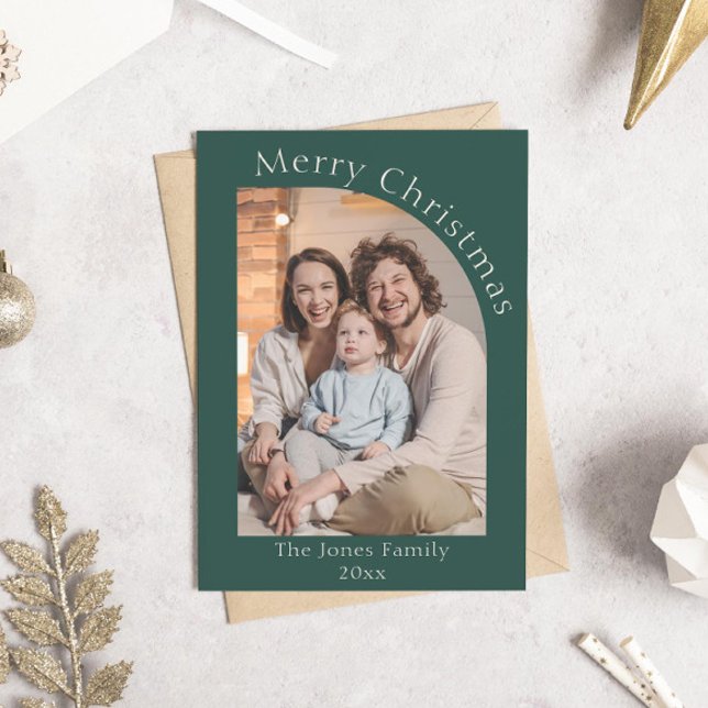 Cartes Pour Fêtes Annuelles Arche verte moderne photo Noël (modern boho green arch photo christmas holiday card)