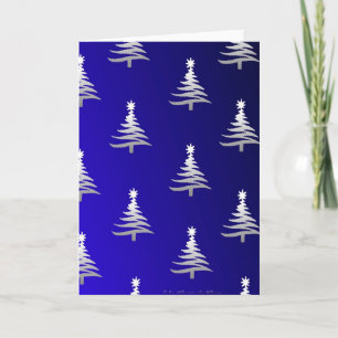 Cartes Pour Fêtes Annuelles Argent d'arbres de Noël sur le bleu de cobalt