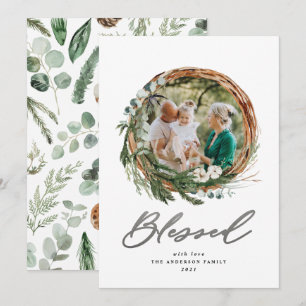 Cartes Pour Fêtes Annuelles Argent de Noël écriture bénie botanique 1 photo
