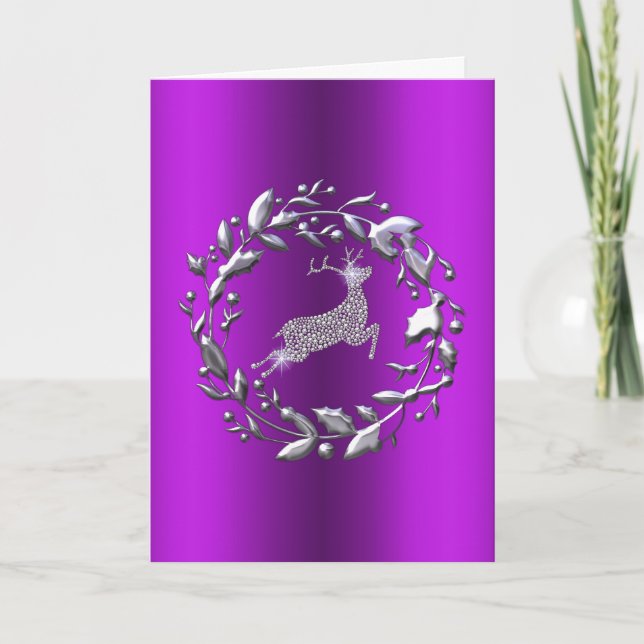 Cartes Pour Fêtes Annuelles Argent Reindeer à Noël violet (Devant)
