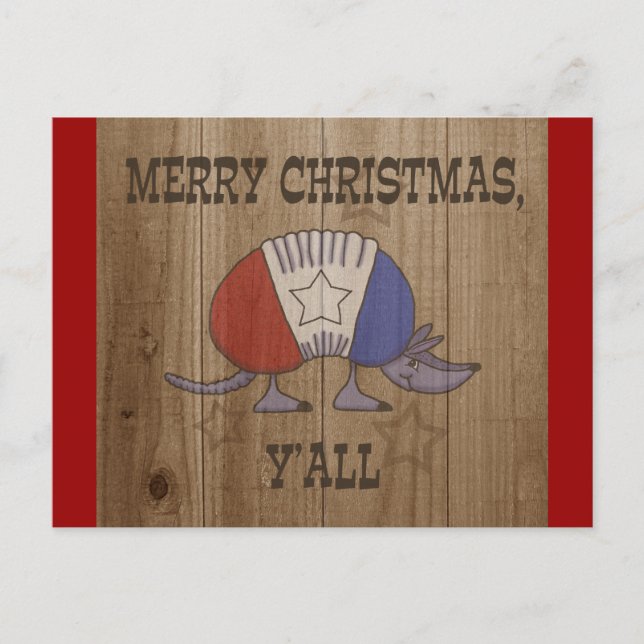 Cartes Pour Fêtes Annuelles Armadillo rouge, blanc et bleu Joyeux Noël Y'al (Devant)