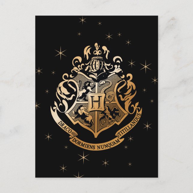 Cartes Pour Fêtes Annuelles Armoiries scintillantes dorées de Poudlard™ (Devant)