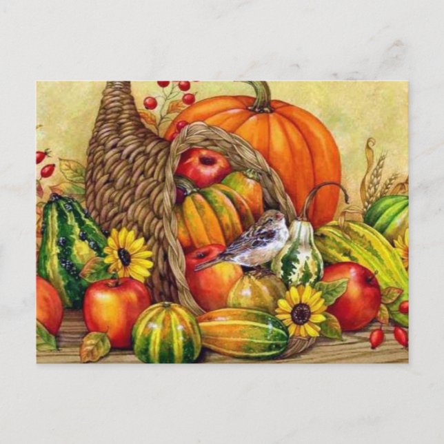 Cartes Pour Fêtes Annuelles arrangement de fruits floraux bons thanksgivings (Devant)