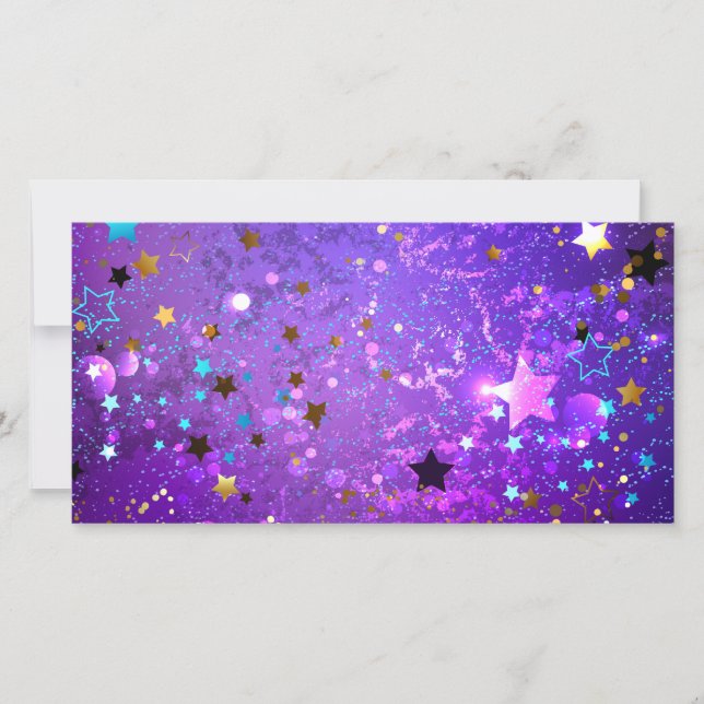 Cartes Pour Fêtes Annuelles Arrière - plan de feuille violet avec étoiles (Devant)