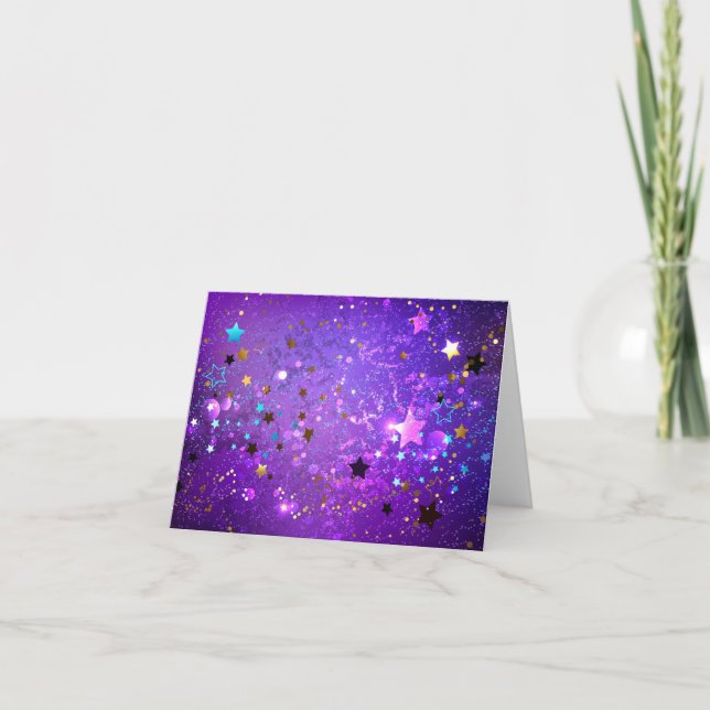 Cartes Pour Fêtes Annuelles Arrière - plan de feuille violet avec étoiles (Devant)