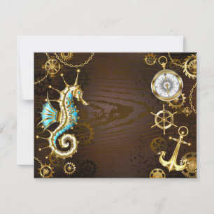 Cartes Pour Fêtes Annuelles Arrière - plan en bois avec cheval de mer mécaniqu