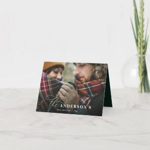 Cartes Pour Fêtes Annuelles Arrière-plan en or vert plaid 1 photo Noël