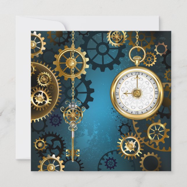 Cartes Pour Fêtes Annuelles Arrière - plan turquoise à vapeur avec engrenages (Devant)