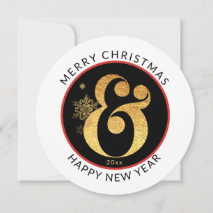 Cartes Pour Fêtes Annuelles Arrondi moderne, Joyeux Noël Gold Look Ampersand
